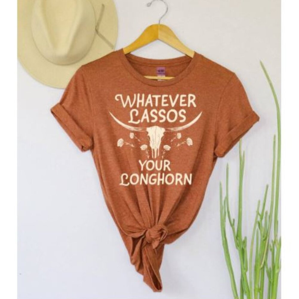 Ali Dee Whatever Lassos Your Longhorn Orange Tee Shirt Women's Size S